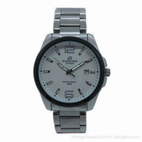 Simple Business Silver Stainless Steel Men Quartz Analog Wrist Metal Watch, White and Black Dial